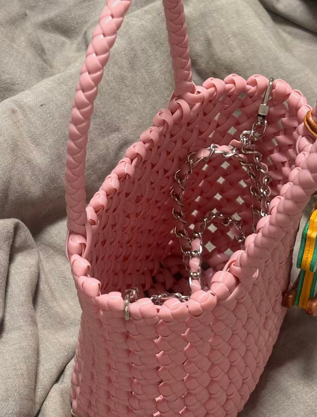 Pink Woven Mini Crossbody Bag