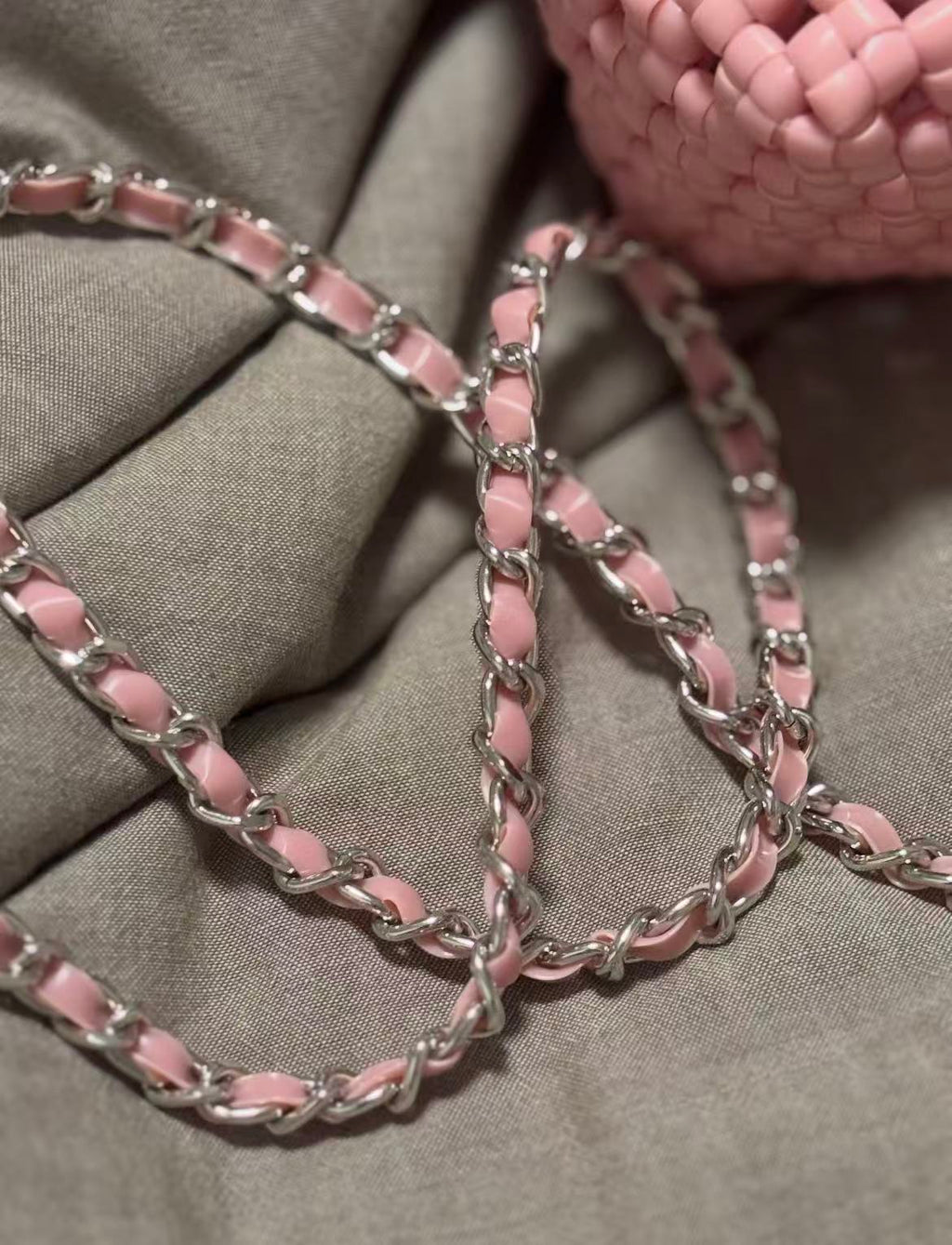 Pink Woven Mini Crossbody Bag