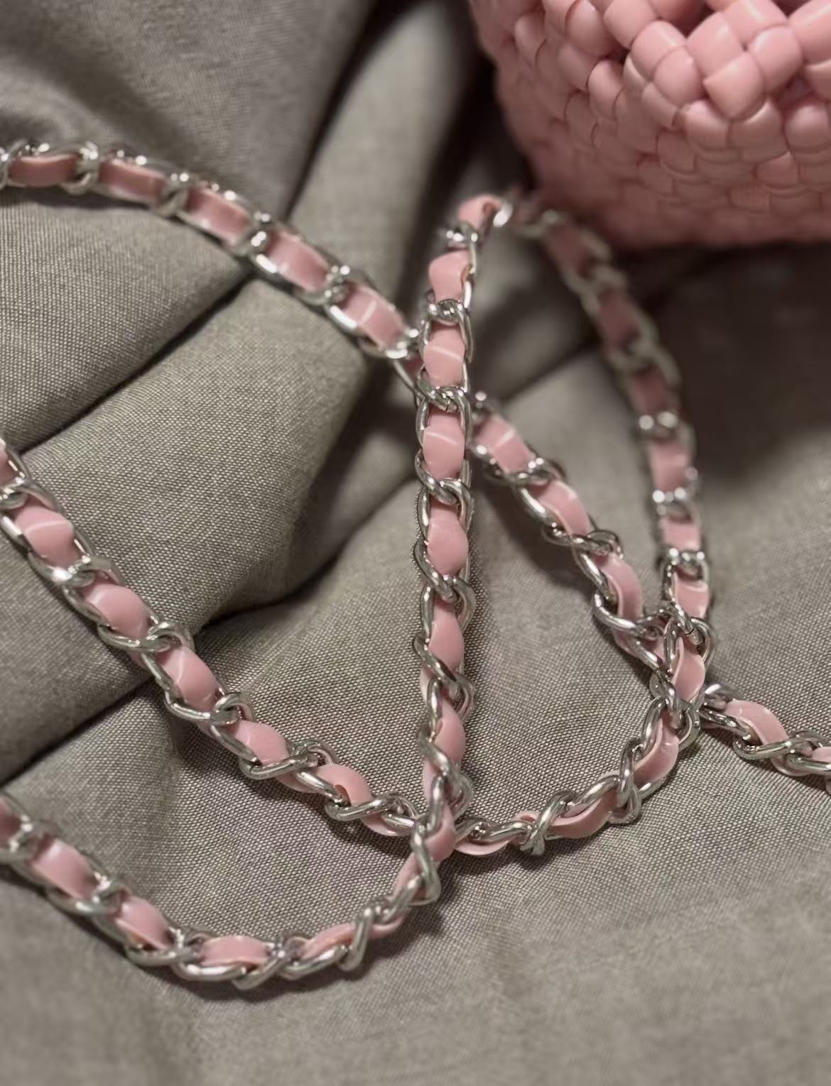 Pink Woven Mini Crossbody Bag